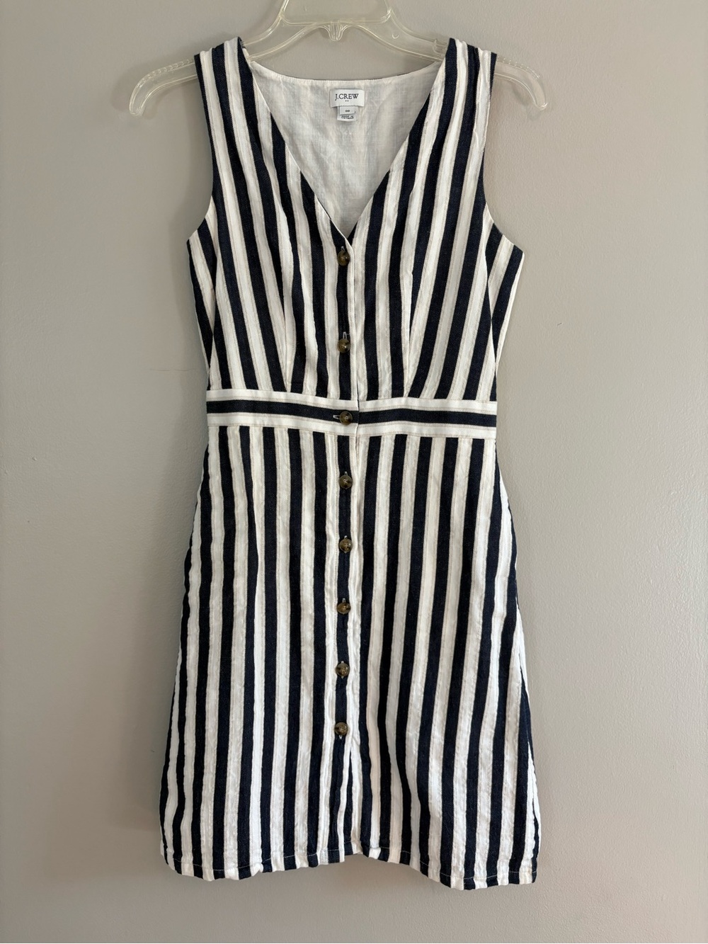 J. Crew Navy and White Vertical Stripe Button-Front Mini Dress